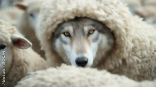 Camouflaged Predation: A Wolf in Sheep's Clothing Hiding Among a Flock of Sheep