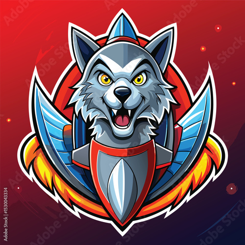 Furious Wolf Mascot in a Rocket