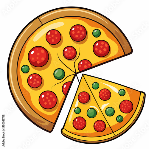 Isometric Pepperoni Pizza Slices and Whole Pizza Vector Illustration for Food and Restaurant Designs