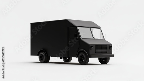 A black delivery truck with a boxy design is shown on a white background in a studio shot view