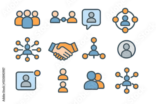 Network interaction and communication icons for business and social connections