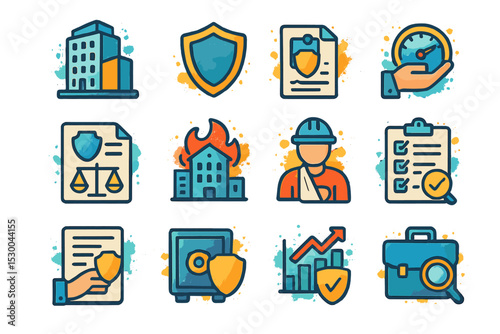 Safety and insurance icons for business and construction