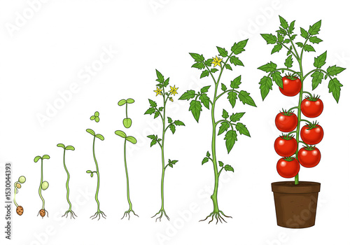 Tomato Plant Life Cycle Stages Illustration