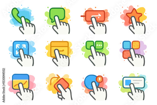 Colorful hand cursor icons for user interface and app design
