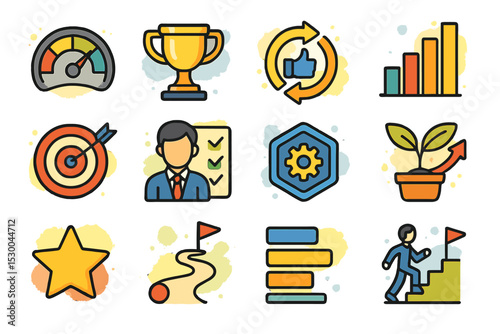 Business icons collection featuring success and growth symbols