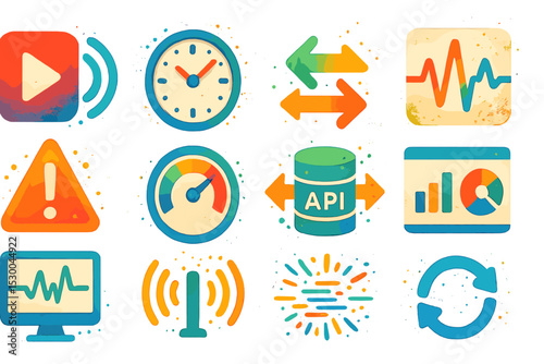 Colorful interface icons for multimedia and data management