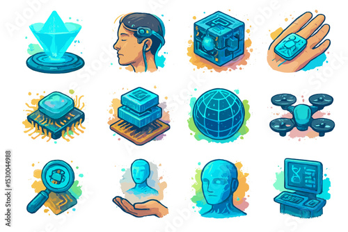 Futuristic technology concepts with ai, robotics, and virtual reality elements