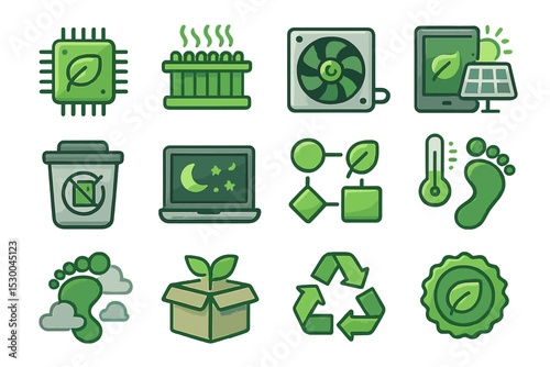 Green energy and sustainability icons with eco-friendly symbols