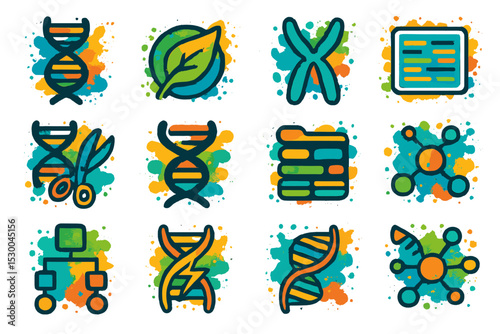 Vibrant genetic science icons on colorful background