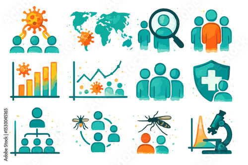 Health data analysis and virus impact illustrated in blue and orange