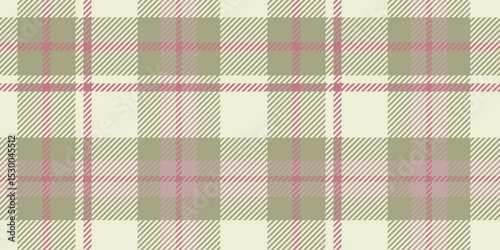 Seamless pattern with classic plaid or tartan design in muted tones of beige, light pink, and olive green. Suitable for textiles and backgrounds.