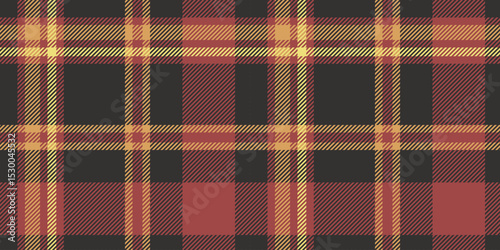 Seamless Black, Red, and Yellow Plaid Pattern in a Bold and Classic Checkered Design for Textiles and Autumn-Themed Decorative Backgrounds