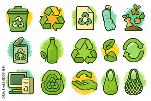 Eco-friendly icons for recycling and sustainability awareness
