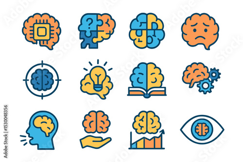Brain icons: psychology, ideas, intelligence, learning, emotions, growth