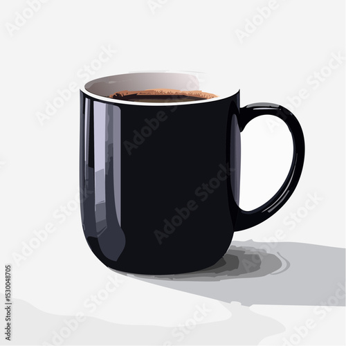 Minimal vector of a black ceramic coffee mug with a matte finish, placed dead center.