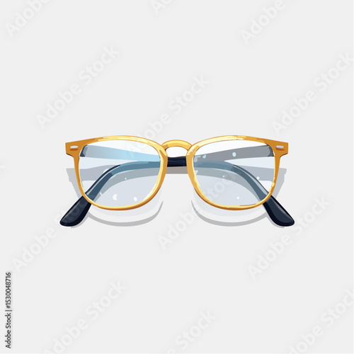 Minimal vector of gold reading glasses centered on a white background, crisp and bright.
