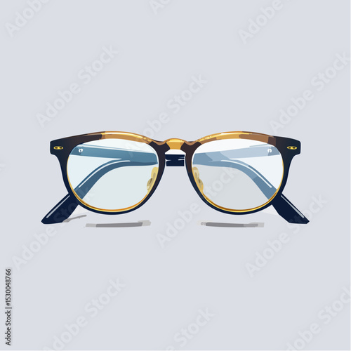 Minimal vector of gold reading glasses centered on a white background, crisp and bright.