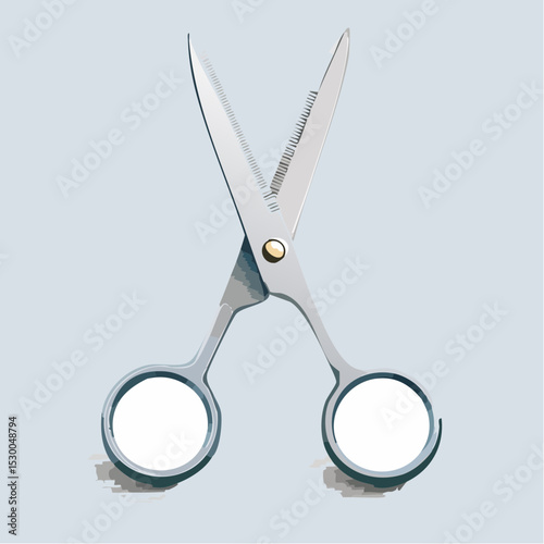 Minimal vector of silver scissors, slightly open, sharp and centered on white.