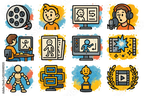 Cartoon animation process in film and video production with illustrations