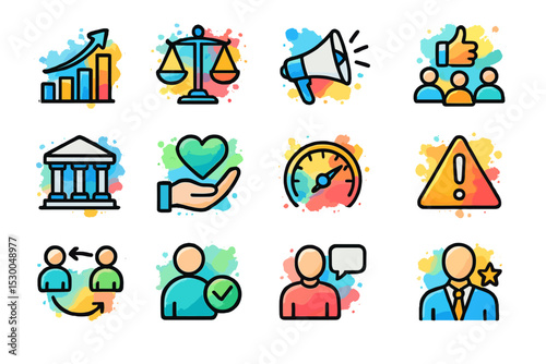 Colorful business and communication icons with inspirational designs