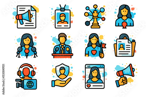 Colorful icons of business and communication concepts