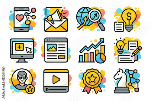 Digital marketing and seo elements with icons