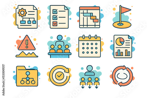 Colorful icons for project management and task organization