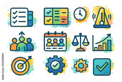 Colorful organizational icons for productivity and time management