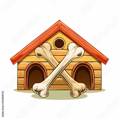Adorable Dog House Illustration with Crossed Bones Perfect for Pet-Themed Designs