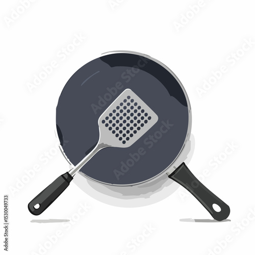 Frying Pan and Spatula Kitchen Cookware Illustration
