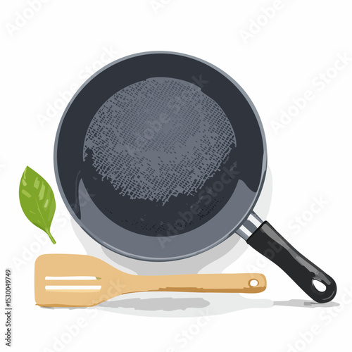 Frying Pan and Wooden Spatula Cooking Utensils Illustration