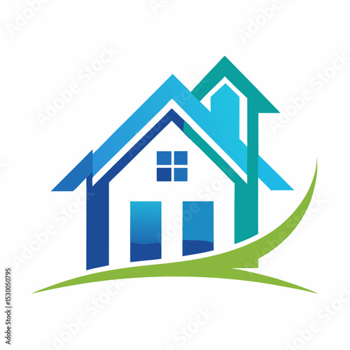 Modern Blue House Logo Design for Real Estate Architecture or Home Improvement Business Branding and Marketing