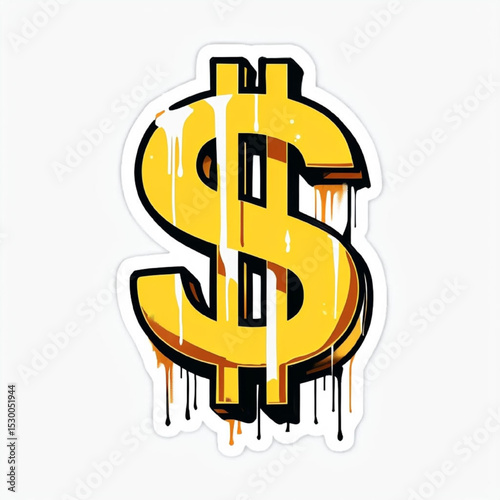 The golden dollar symbol with the effect of the coating flowing in a bold style