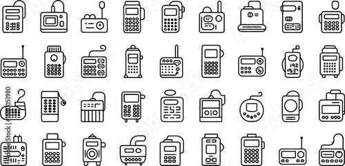 Collection of Black Outline Two Way Radios and Communication Devices