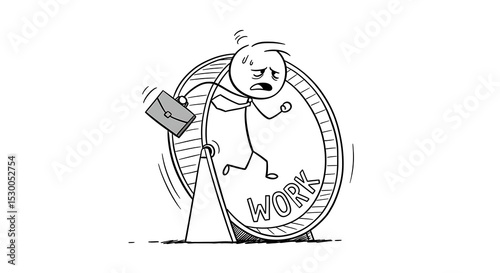 Stick Figure Running in Hamster Wheel Illustration