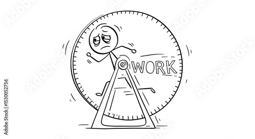 Stick Figure Running in Wheel with Work Inscription