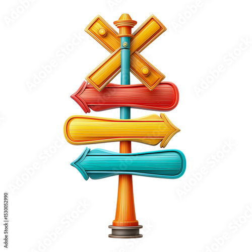 3d colorful signpost for navigation colorful 3d direction sign cartoon, playful arrow signpost illustration, navigation guide icon cartoon arrow direction signage