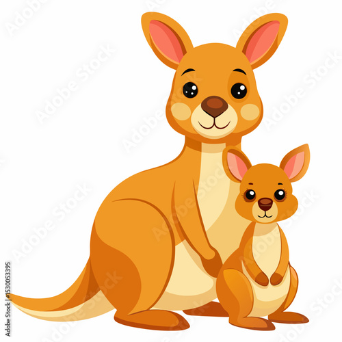 Cartoon Wallaroo Mother and Child Encounter A Vector Illustration of Australian Wildlife in a Playful Style