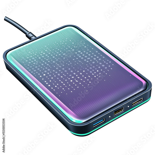 futuristic usb portable device mockup modern external hard drive, colorful portable storage device, futuristic usb data backup modern tech data storage illustration