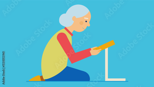An elderly person using a ruler or guide to help them track their progress while reading.. Vector illustration