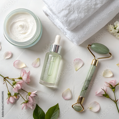 Skincare Routine with Jade Roller and Serum
