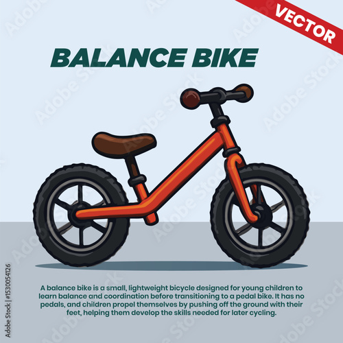 Balance bike push bike vector infographic including explanation