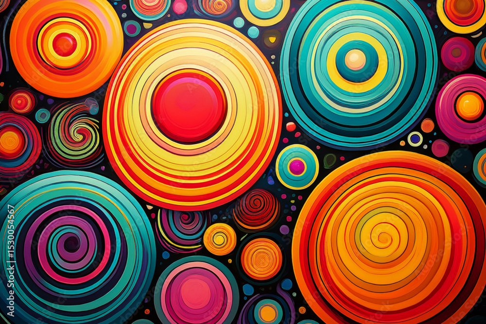 Classic 70s groovy psychedelic circles seamless pattern