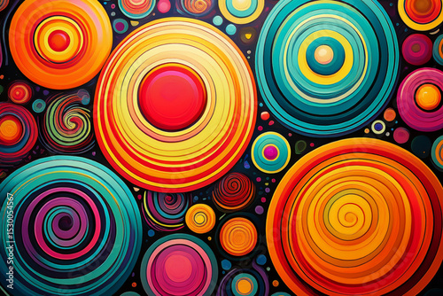 Classic 70s groovy psychedelic circles seamless pattern