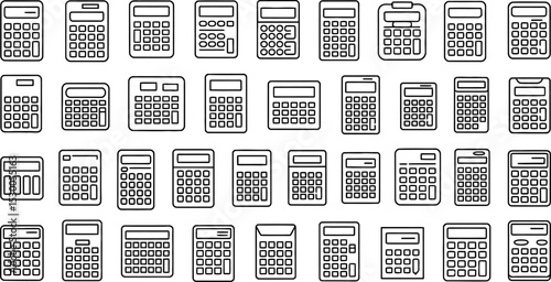 Multiple Black Outline Calculators White Background