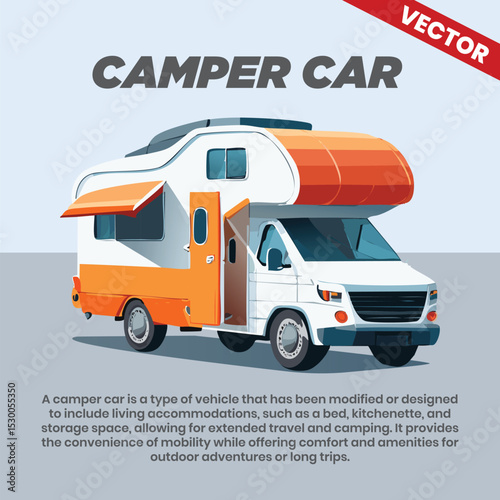 Camper car vector infographic including explanation