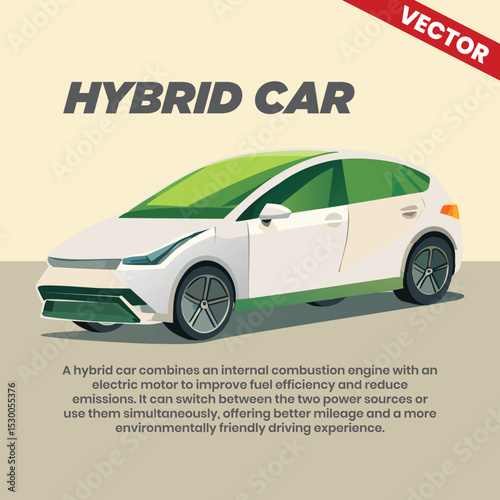 Hybrid car vector infographic including explanation