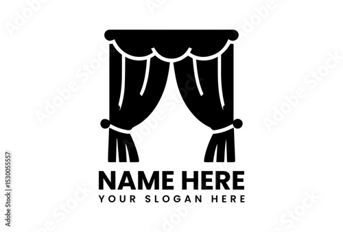 Dramatic black vector logo featuring stylized stage curtains with flowing drapes and tied back details for entertainment