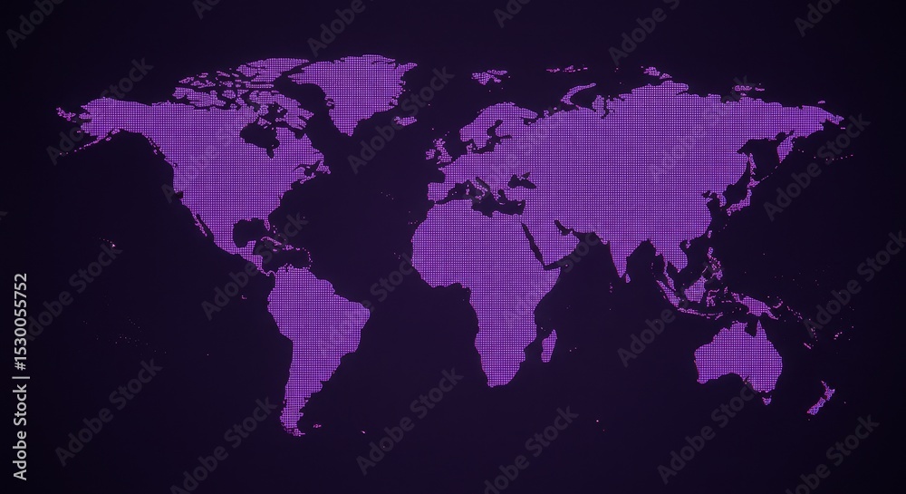 Fototapeta premium Abstract Purple Dotted World Map Background Global Technology Illustration