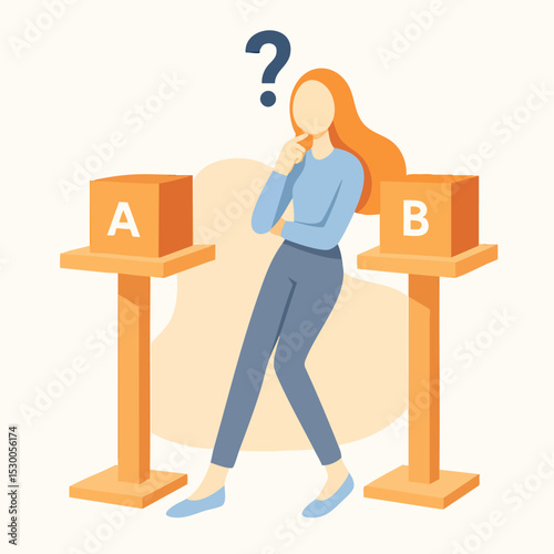 Flat Illustration Woman Thinking About Choosing Between Option A and B